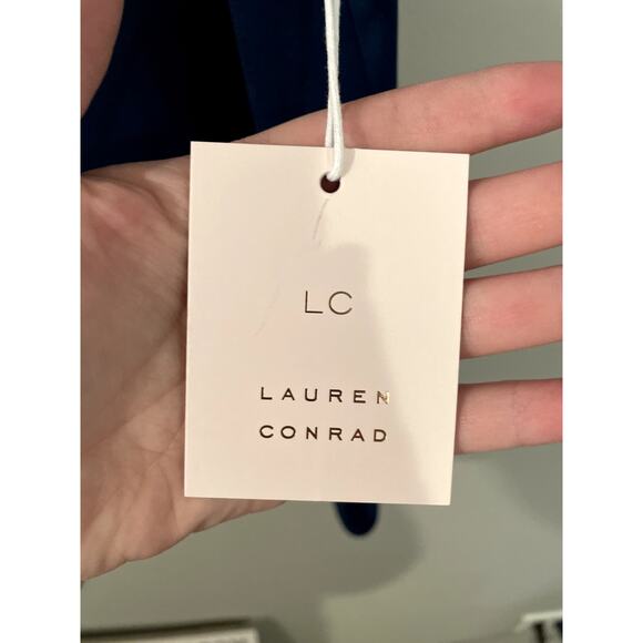 NWT LC Lauren Conrad Solid Blue Ruffle Neckline Blouse - Size L - Picture 6 of 7